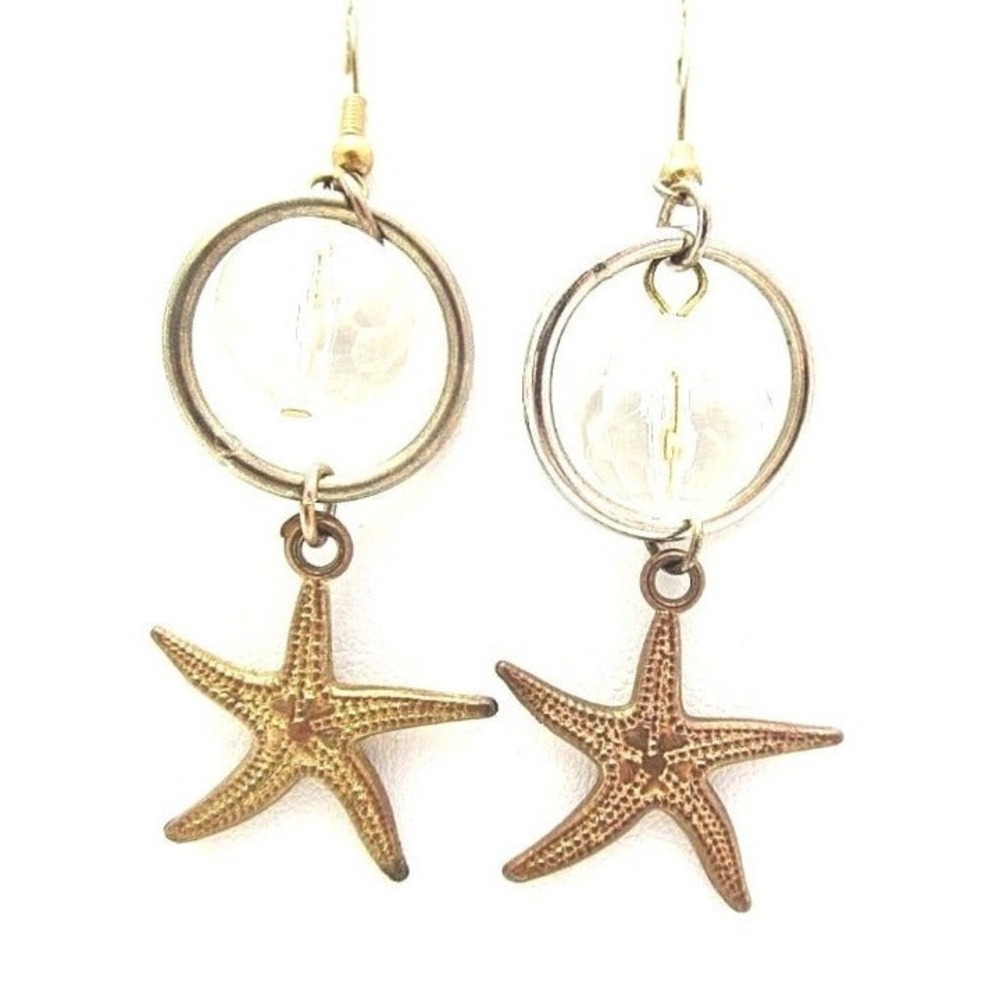 Pretty Golden Starfish Dangle‎ Earrings